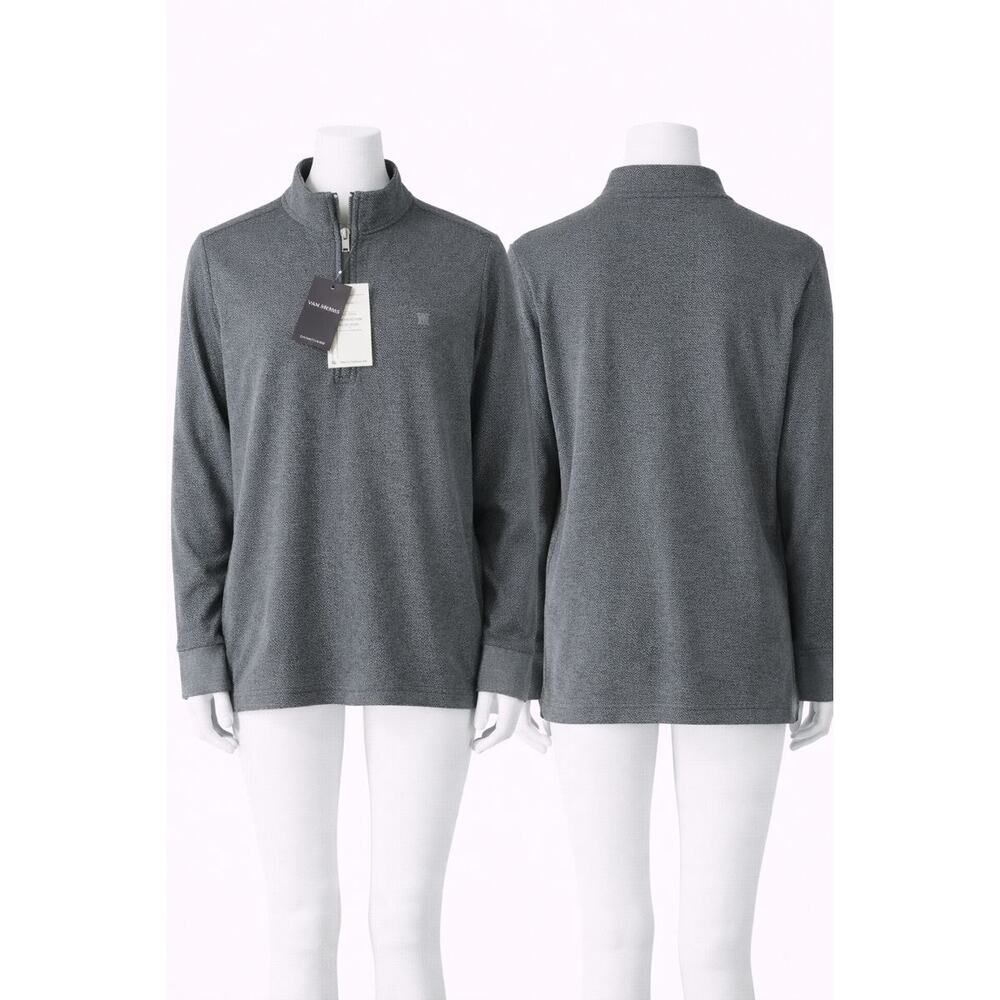 Van Heusen Men’s Quarter Zip Pullover Gray Herringbone Soft Touch Sweater L